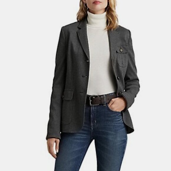 Ralph Lauren Lauren Women's Herringbone Jacquard-Knit Blazer Grey 2 - Picture 3 of 9